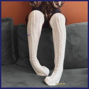 Thick Cable Knit Thigh High Socks Over Knee Boot Cozy Cute Warm Lingerie OTK New